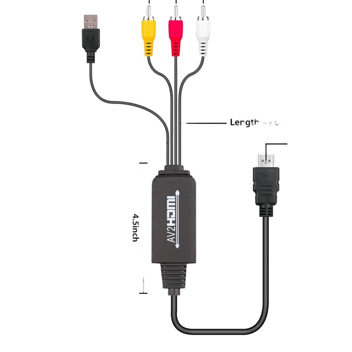 RCA-HDMI AV adapter, 1080P, Plug & Play, 1,8 m