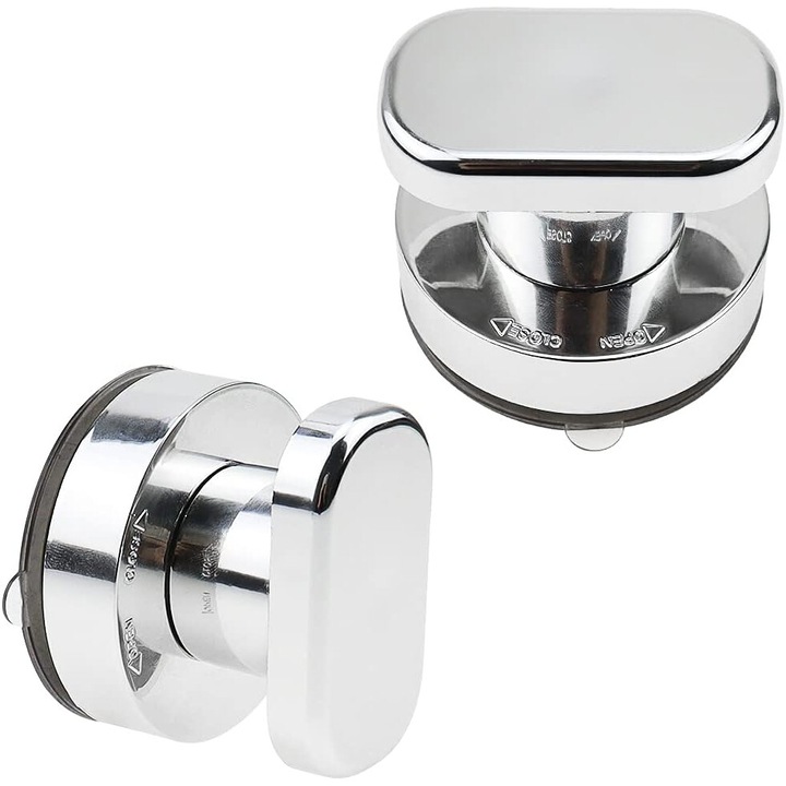 Set 2 manere de usa cu ventuza pentru sticla, 61.5cm, argintii