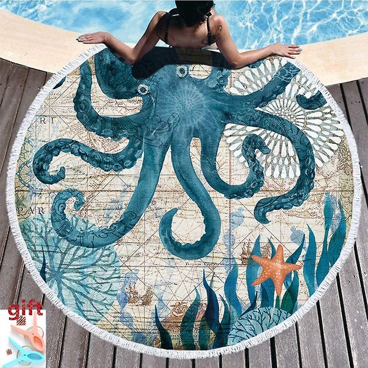 Кръгли плажни кърпи, морски животни, ултра-мек микрофибърен материал, 2 броя