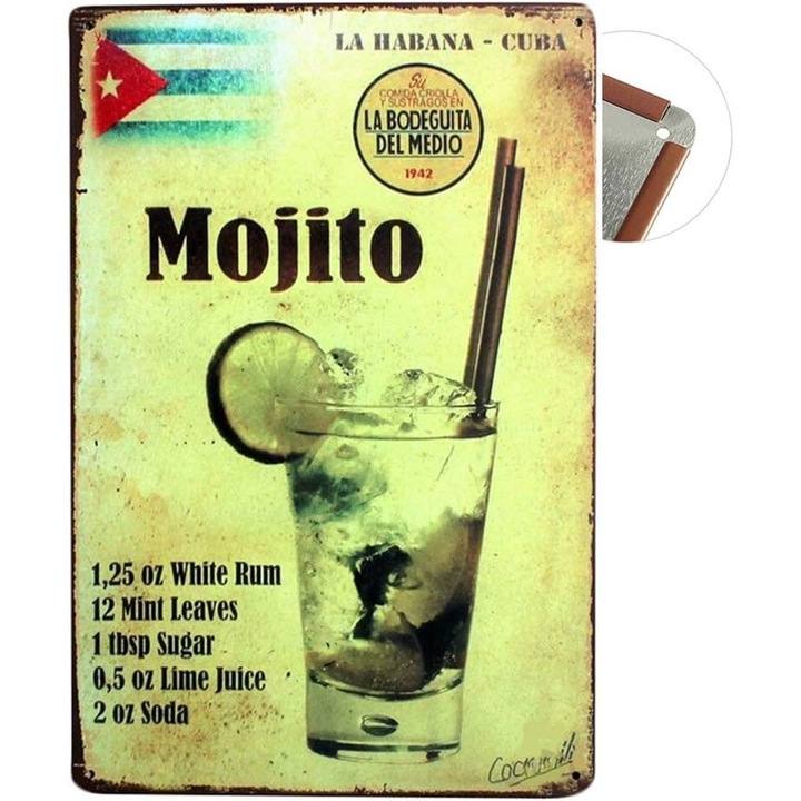 Vintage fémlemez, 30x20cm, retro stílusú, fali dekoráció