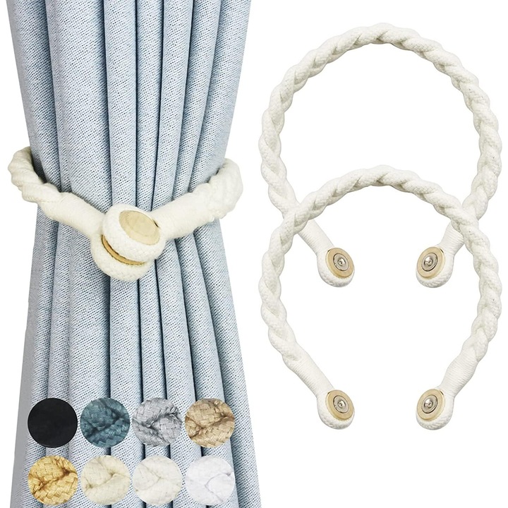 Accesorii perdele, Enforose, bride magnetice, sfoara decorativa, alb, 100x170cm