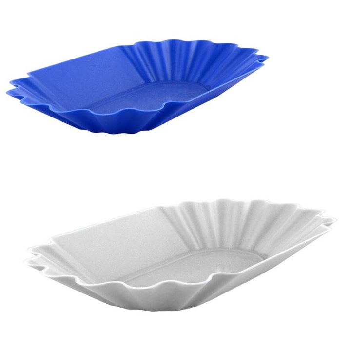 Set de 2 boluri pentru currywurst, portelan, alb si albastru, 2x450g, 22x13.7x3.5cm