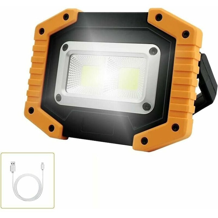 Преносима LED работна лампа с батерия, 30W, водоустойчива, магнитна основа, авариен режим, USB зареждане