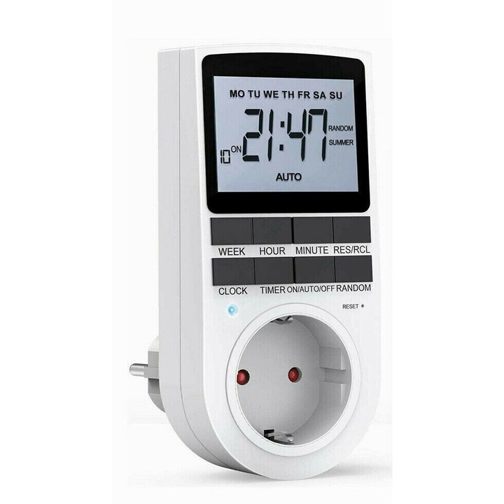 Дигитален таймер контакт 3680W, седмичен комплект, бял
