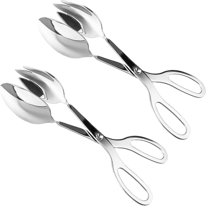 Ustensile de servire salata, AMRINUGL, inox, set de doua, design ergonomic, usor de curatat