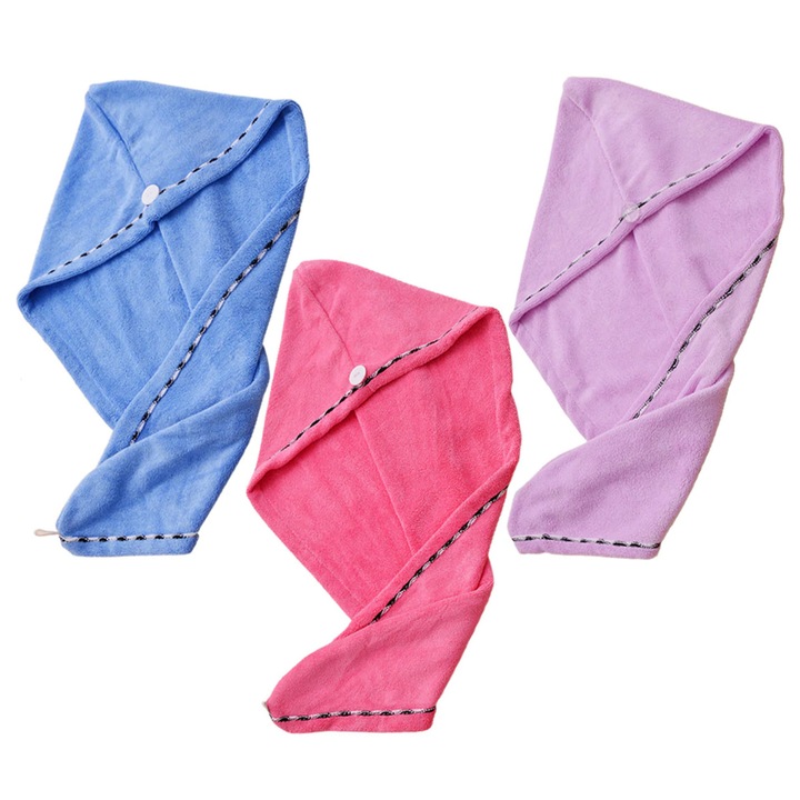 Комплект 3 x Кърпа за сушене на коса, QttvbTna, Микрофибър, Многоцветен