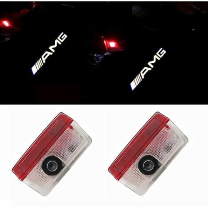 Set 2 proiectoare LED pentru usi auto BGHYHYHI, logo AMG, 12V-24V, 6500K