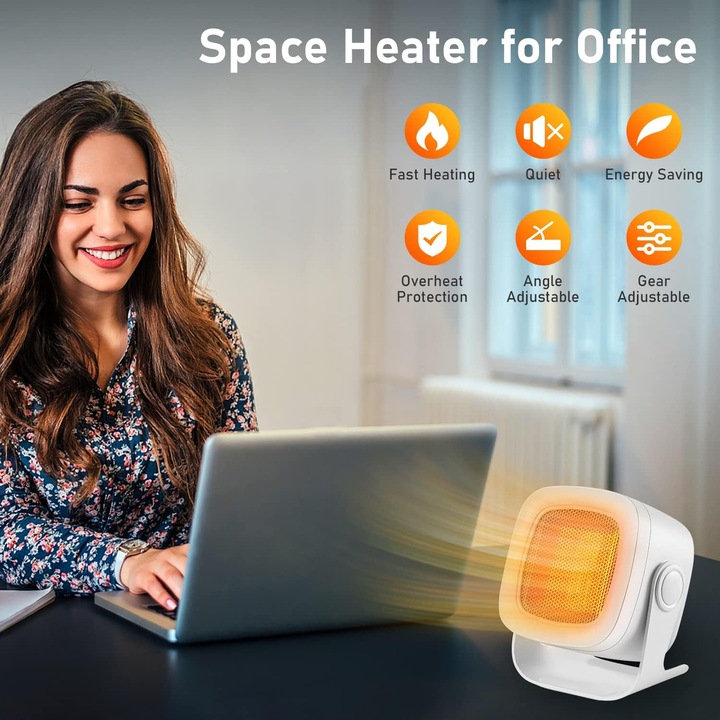 1800 W-os ventilátoros fűtőtest, gyors felmelegedés 3 másodpercig, kerámia, fehér