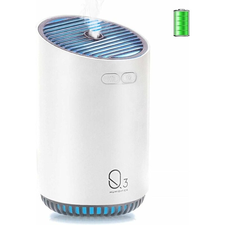 Hordozható vezeték nélküli párásító, 2000mAh, fehér, utazáshoz