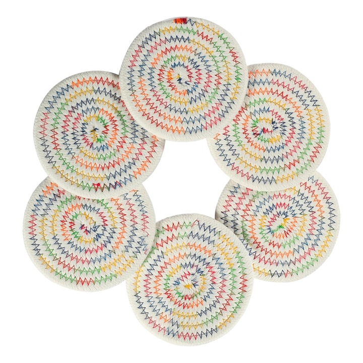 Szövött alátétek 6 darabos készlet aranyos alátétek nedvszívó alátétek farmház stílusú alátétek kávézóasztalhoz rusztikus nedvességelnyelő alátétek