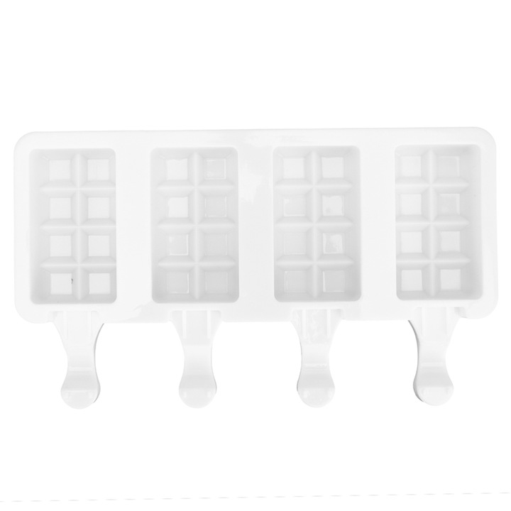 Forma de inghetata, silicon, 4 cavitati, alb, 25.8 x 14.5 x 2.6 cm