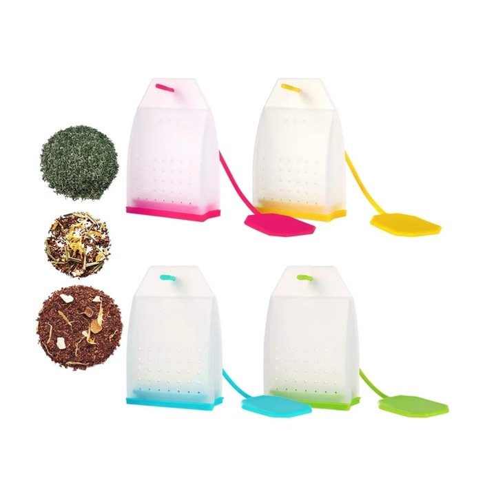 Комплект от 4 силиконови филтри за чай, многоцветни, 4.2x1.8x6.5cm