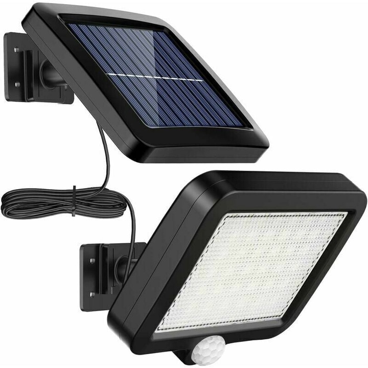 Соларен прожектор, 56 LED, сензор за движение, устойчив на атмосферни влияния, регулируем соларен панел, размери 30x15cm