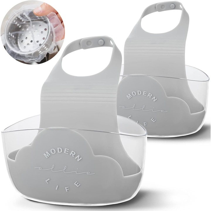 Set 2 organizatoare chiuveta AMRINUGL, gri, cu drenaj eficient