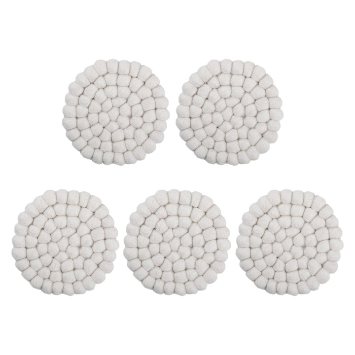 Kerek merinó gyapjú filc asztali alátét - Filc alátétek, nedvszívó italalátét, 5 darabos sokszínű szett