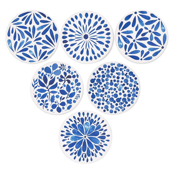 6 db kerámia kerek italalátét készlet parafa alappal, 10,2x0,6 cm