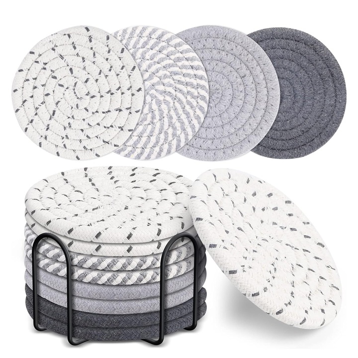 8 db pamut italtartó készlet, fém állvány, többszínű