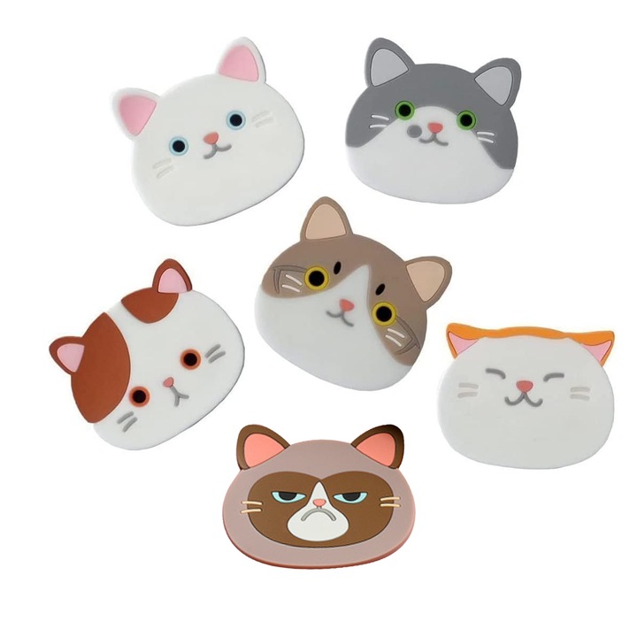 6 db szilikon italtartó készlet, macska, hőálló, csúszásmentes, többszínű