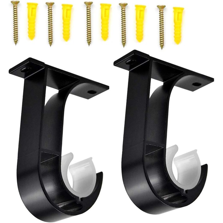 Set 2 suporturi pentru tija de perdea, negru, 92 x 76 mm