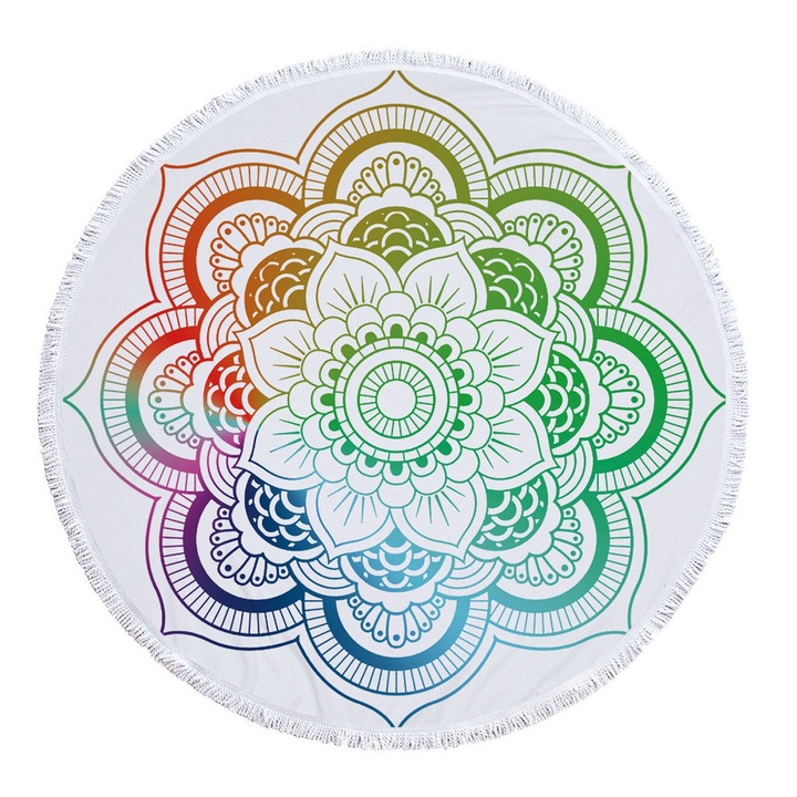 Kerek strandtörölköző, Mandala, 150cm, könnyű, többszínű