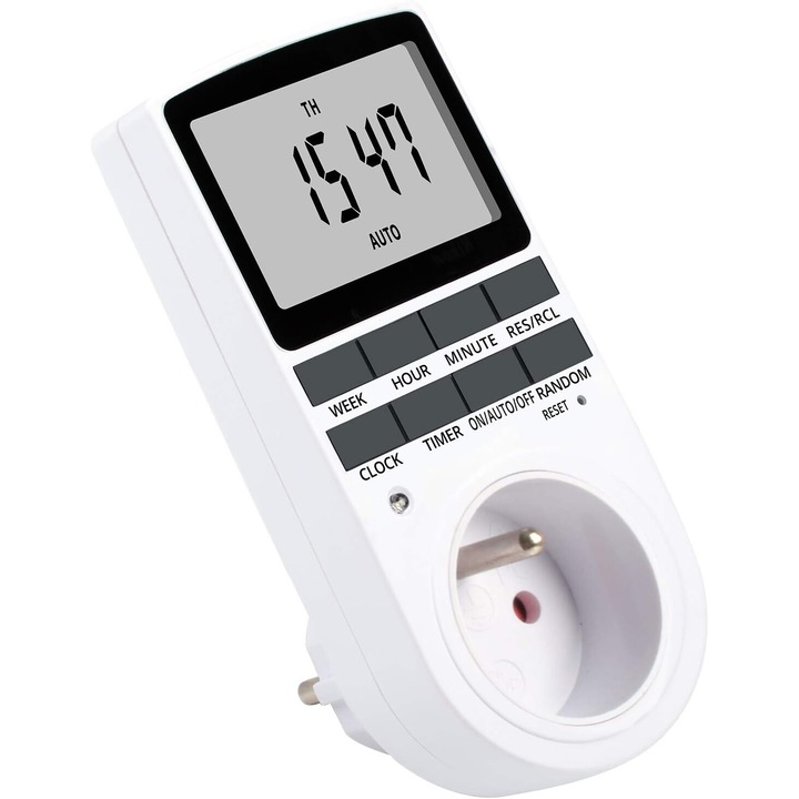 Timer electric pentru priza, 10 programe, 24h/7j, cu ecran LCD