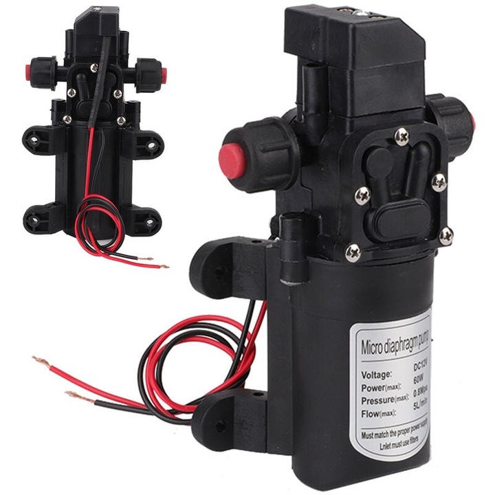 Водна помпа 12V, 5L/min, 116 PSI, самозасмукваща, за каравани и кемпери