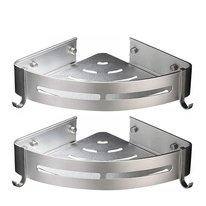 Set 2 rafturi de colt pentru baie, aluminiu mat, 31x22.5x6cm