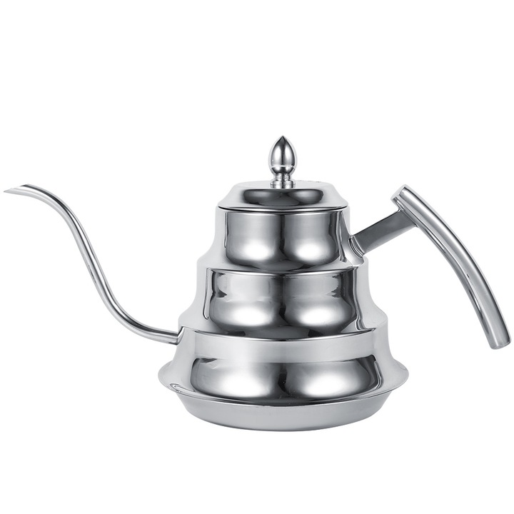 Кафеварка от неръждаема стомана, 1.2 л с бамбуков дизайн, сребриста, с филтър