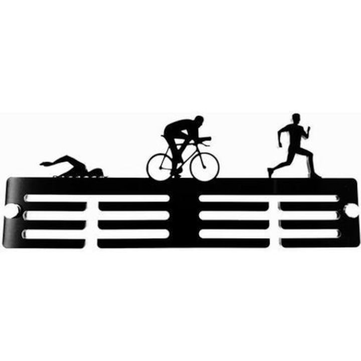 Suport pentru medalii Triatlon, Acril, Montare cu surub, 300x100mm, Negru
