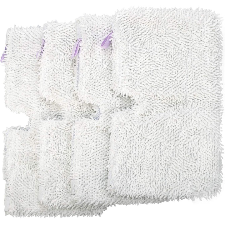 Set 4 pad-uri de mop din microfibra Turbo, reutilizabile, design cu arici, alb