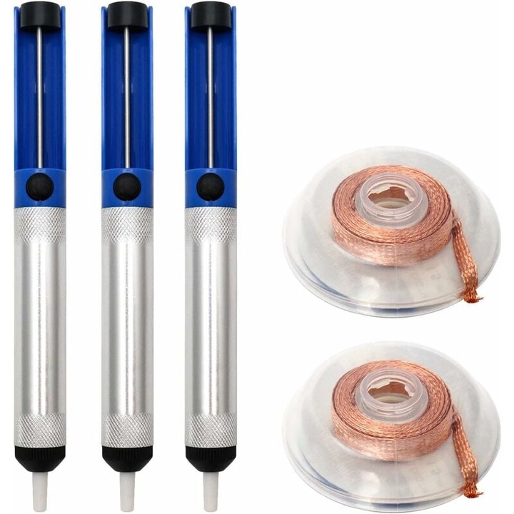 Fitil de lipit cu pompa de dezlipire, 3 pompe, 2,5mm x 1,5m, albastru, set instrumente de lipit