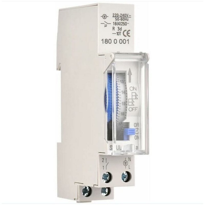 Timer mecanic programabil 24 ore, ABS, 16A, gri, 18x65x90mm