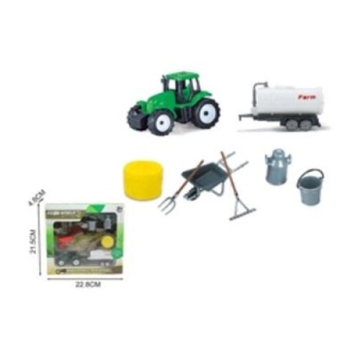 Set de jucarie MADEJ, tractor cu remorca si accesorii, 23x4.8x21.5cm