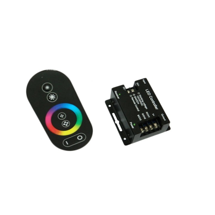 Controler LED RGB, MW Lighting, 3 zone, 12V/24V, pilot RF, 83 x 79 x 33 mm, negru
