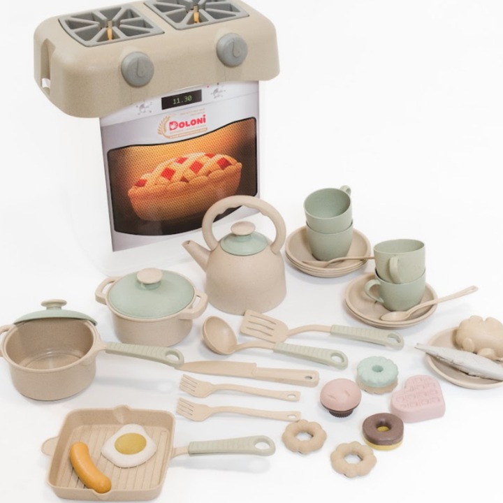 Set bucatarie pentru copii Doloni, 28,3x20x31,5cm, accesorii incluse, design realist, varsta +3 ani