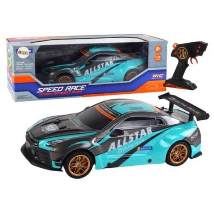 leantoys car, Sportowa R/C, мащаб 1:10, тюркоаз с черно, 44x19.5x12cm
