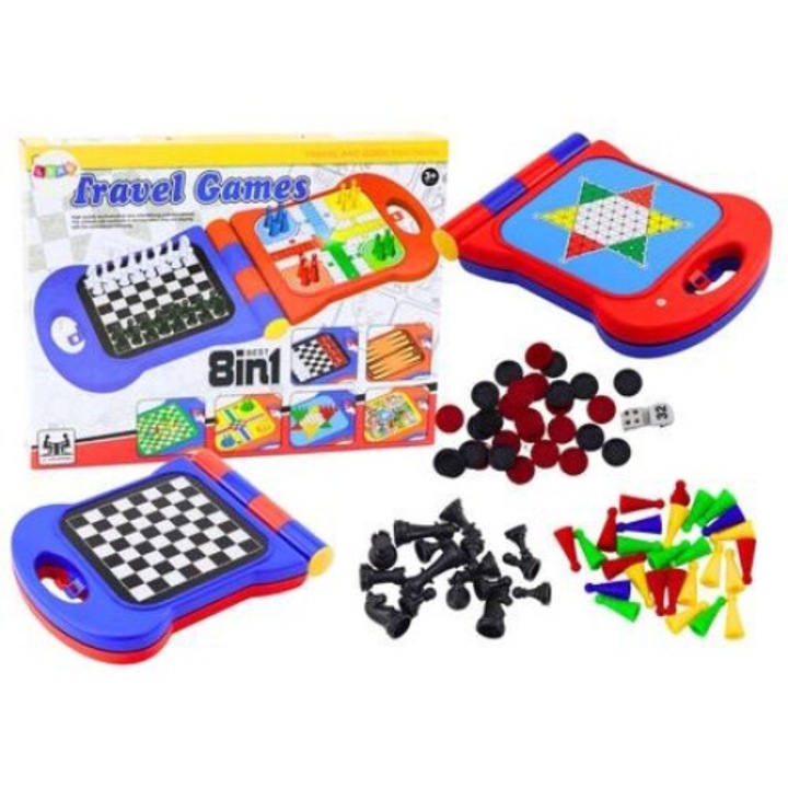 Utazó Társasjáték 8 az 1-ben: Sakk, Dáma, Ludo, Backgammon, Kínai Dáma, Malom, Kígyók és Létrák