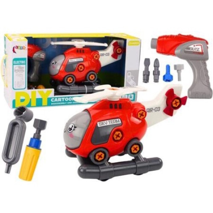 Helicopter interactiv de asamblat, leantoys, rosu, 27x19.5x14cm
