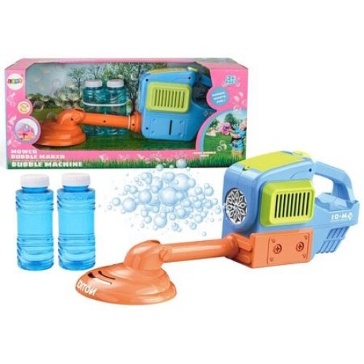 Косачка с генератор на мехурчета, Leantoys, синя, 39x13x9,5 см, комплект с 2 течности за мехурчета