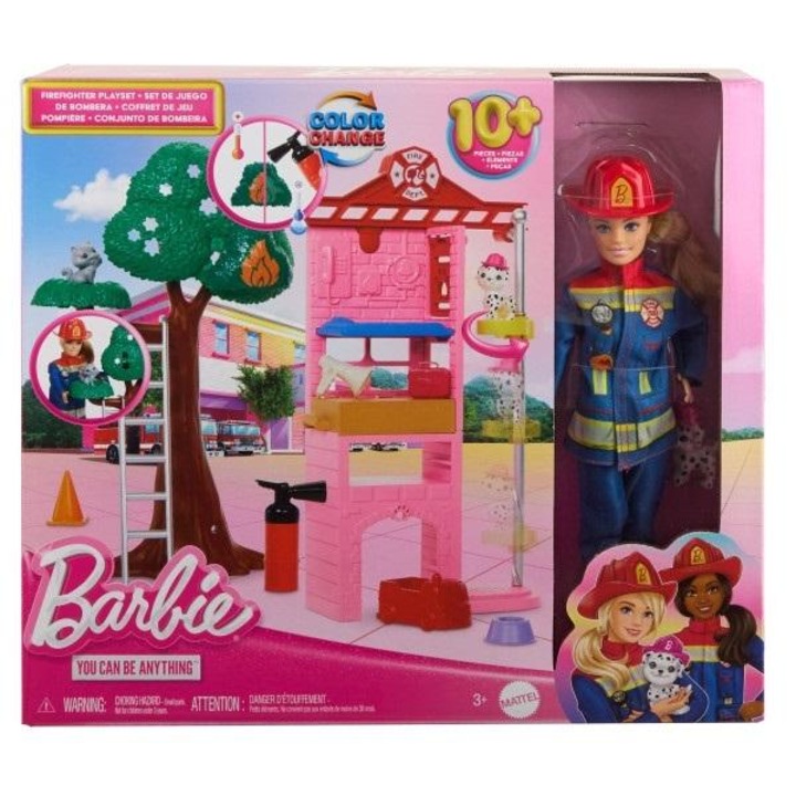 Кукла Barbie Firefighter, Mattel, комплект с вратовръзка и аксесоари, многоцветна