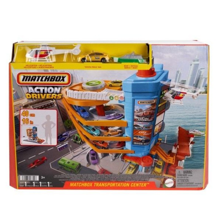 Parkolóház játékkészlet, Mattel, Matchbox Transportation Center, 5 szintes, 3 jármű, sokszínű