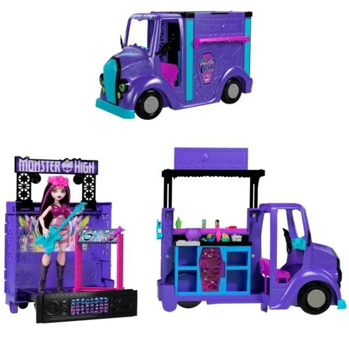 Камион за храна Concert Monster High, Mattel, комплект с Draculaura, 13 аксесоара, розов, за деца от 4 години