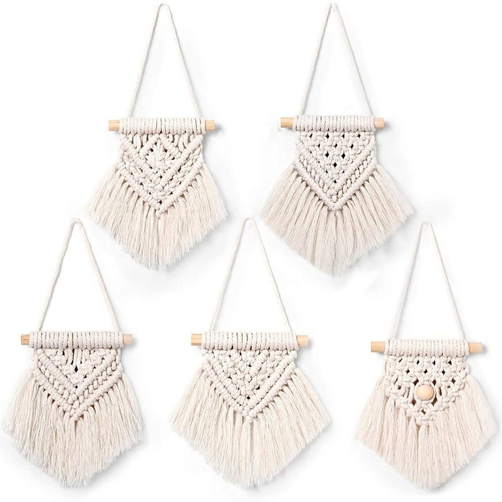 Set de 5 decoratiuni mini macrame pentru perete, Enforose, 24cm, design elegant