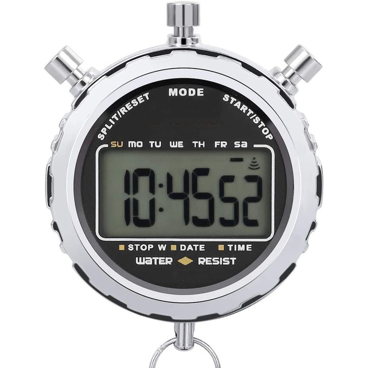 Cronometru digital QttvbTna, afisaj LCD, rezistent la apa, precizie 1/100 secunda, negru
