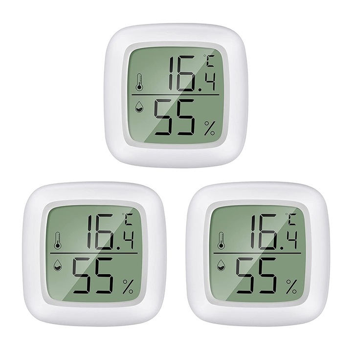 Комплект от 3 мини LCD цифрови термометъра, BGHYHYHI, -20~60°C, бели, 45 x 45 x 13 mm