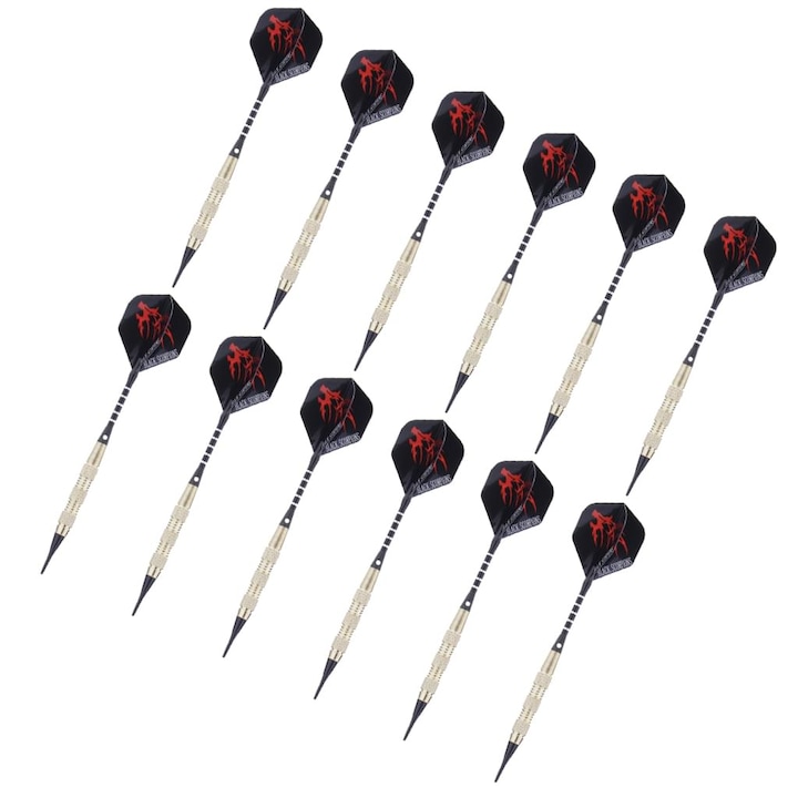 Set 12 sageti cu varf moale, Enforose, plastic/aluminiu, negru/rosu