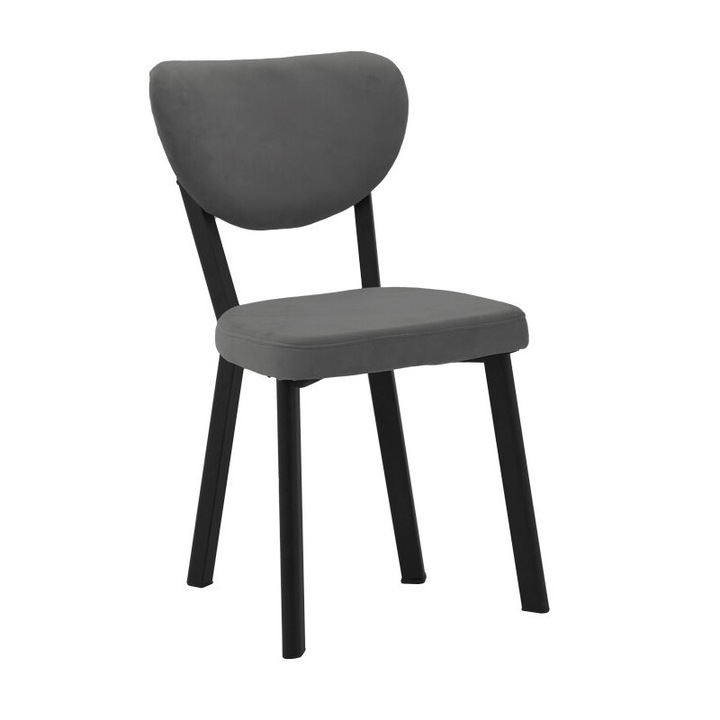 Стол Puzzle-home Joley, Тъмносив, Велур, Черен метал, 45x39x86.5cm