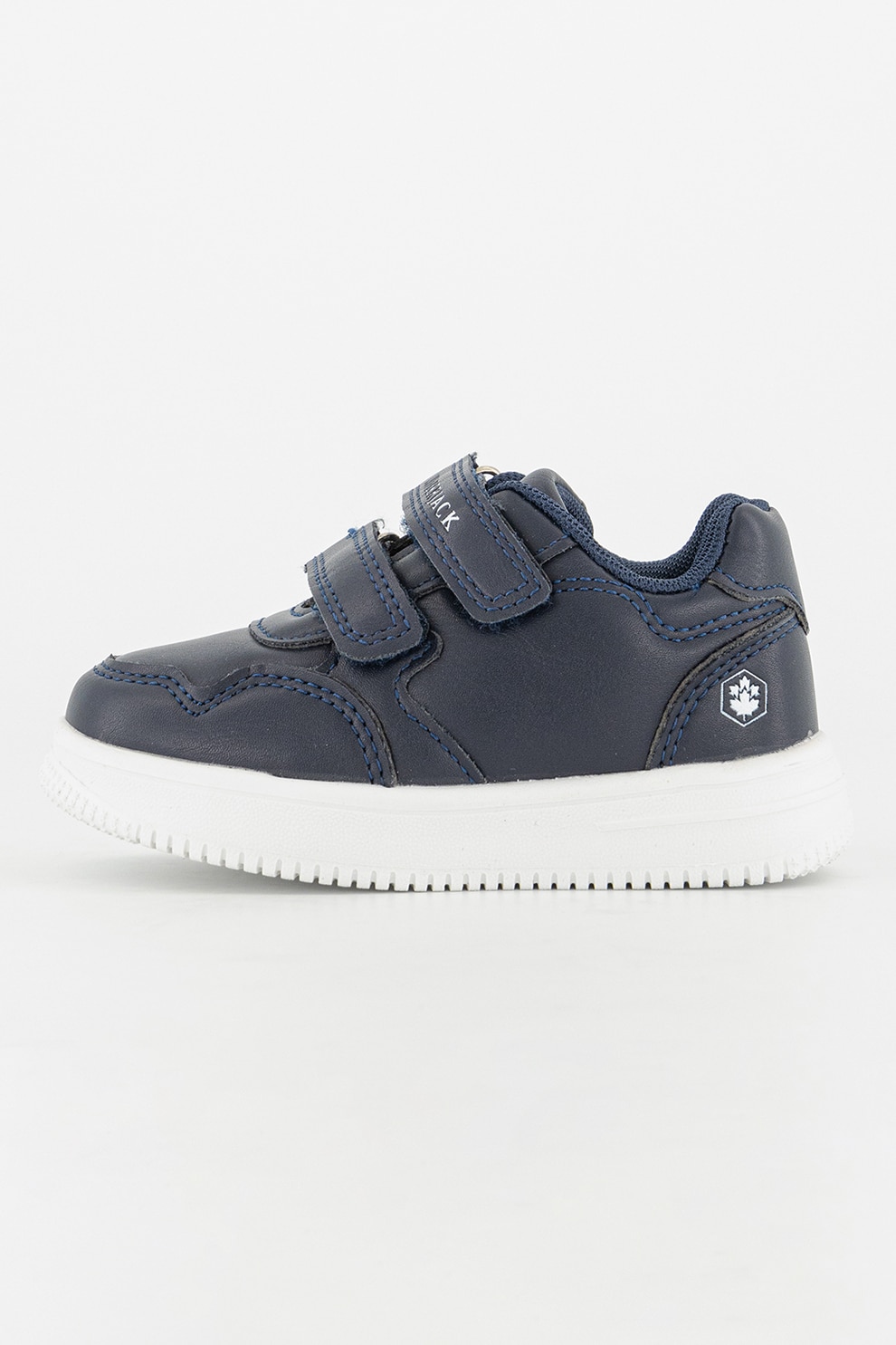 Lumberjack, Pantofi sport cu garnituri din piele ecologica Lou, Alb optic, Bleumarin, 22 EU