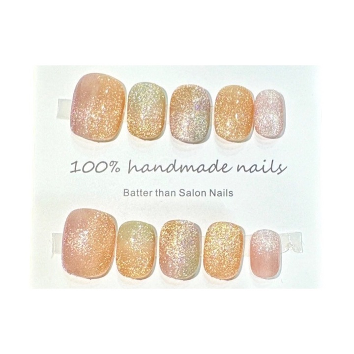 Unghii False, Aplicabile Manual, Design Gradient si Sclipici, Multicolor, Marime M, Set 10 Buc