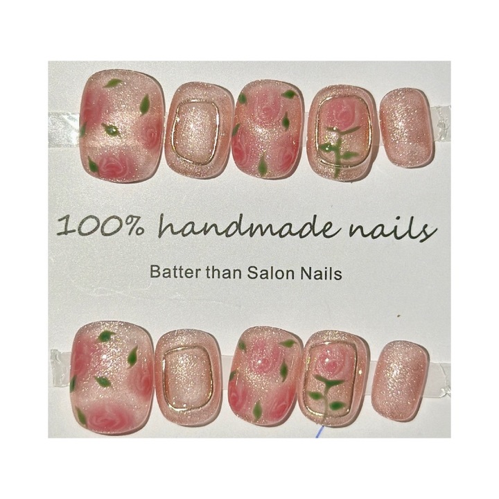 Set 10 unghii false, Tip press on, Roz, L